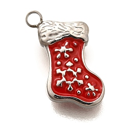 Нержавеющая Сталь Цвет Рождество 304 подвески из нержавеющей стали с красной эмалью, рождественский шарм в носках, цвет нержавеющей стали, 10.5x10x2.5 мм, отверстие : 1.2 мм