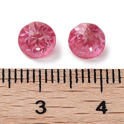 Fuchsia Glass Rhinestone Cabochons, Point Back & Back Plated, Faceted, Round, Fuchsia, 6.2x5mm