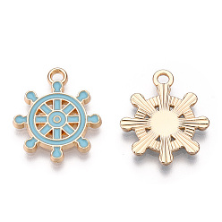 Pale Turquoise Alloy Pendants, with Enamel, Cadmium Free & Lead Free, Light Gold, Helm, Pale Turquoise, 19.5x17x1.5mm, Hole: 1.8mm