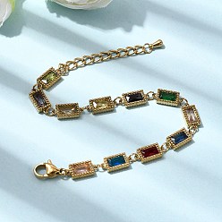 Rectangle 304 женские браслеты-цепочки со звеньями из нержавеющей стали, со стеклянными стразами, золотые, прямоугольные, 6-1/8 дюйм (15.7 см)