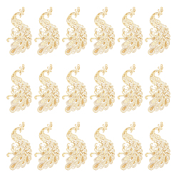 Настоящее золото 18K 304 из нержавеющей стали большие кулоны, гравированные металлические украшения, павлин, реальный 18 k позолоченный, 57.78x28x0.3 мм, отверстие : 1.4 мм, 16 шт / коробка