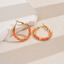 Оранжевый Милые 201 классические серьги-кольца из нержавеющей стали для женщин, кольцо, оранжевые, 30x30 мм