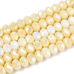 Шампанско-Желтый Антикоррозийные гальванические стеклянные бусины рондель, имитация драгоценных камней, с покрытием AB цвета, граненые, шампанское желтый, 5.5~6x3.2~4 мм, отверстие : 1 мм, около 90~91 шт / нитка, 15~15.16'' (38.1~38.5 см)