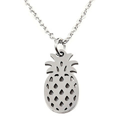 Stainless Steel Color Non-Tarnish 201 Stainless Steel Pendant Necklaces, with Cable Chains, Pineapple, Stainless Steel Color, 15.7 inch(40cm), 1.5mm, Pineapple: 17x9x1mm