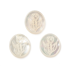 Coquillage De Mer Cabochons de coquillages naturels, ovale avec des fleurs, 19x16.5x1.5mm