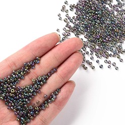 Dark Gray Round Glass Seed Beads, Transparent Colours Rainbow, Round, Dark Gray, 3mm