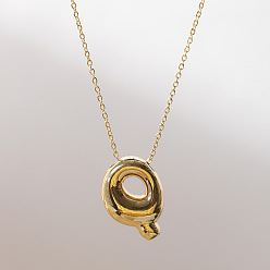 Letter Q Brass Chunky Initial Pendant Necklaces, with Stainless Steel Lobster Claw Clasps, Real 14K Gold Plated, Letter Q, 17.72~18.90 inch(45~48cm)
