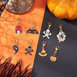(52) Непрозрачная лаванда Подвесные украшения из эмалевого сплава на Хэллоуин, с цинковым сплавом застежками омаров коготь, разнообразные, разноцветные, 27~39 мм, 8 шт / комплект