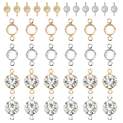 Платиновый & Золотой 36 шт. 6 стили звенья из латуни с прозрачным кубическим цирконием, подвески с плоским круглым разъемом, платиной и золотом, 8~14x4~8x2.5~6 мм, отверстие : 1.2~1.5 мм, 6 шт / стиль
