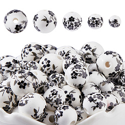 Черный 100шт 4цвета ручная работа печатные фарфоровые бусины, круглые, чёрные, 6~12 мм, отверстие : 2~3 мм, 25 шт / стиль