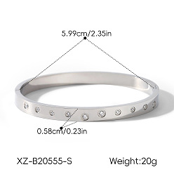 Stainless Steel Color 304 Stainless Steel Pave Clear Cubic Zirconia Hinged Cuff Bangles for Women, Stainless Steel Color, Inner Diameter: 2.36 inch(5.99cm)