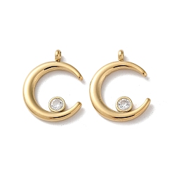 Кристалл 304 подвески из нержавеющей стали, со стразами, реальный 14 k позолоченный, двойной рог / подвеска в виде полумесяца, кристалл, 18x14x2 мм, отверстие : 1.8 мм