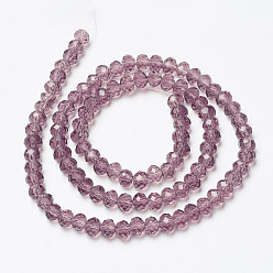 Pale Violet Red Glass Beads Strands, Faceted, Rondelle, Pale Violet Red, 4x3mm, Hole: 0.4mm, about 123~127pcs/strand, 16.5~16.9 inch(42~43cm)
