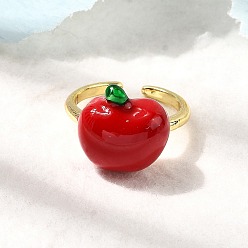 Яблоко Латунь регулируемые манжеты кольца, с эмалью, реальный 18 k позолоченный, яблоко, 15 мм, внутренний диаметр: регулируемый