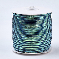 Teal Nylon Ribbons, with Sparkle Metallic Cord, for Gift Package, Party Wedding Decoration, Teal, 1/8 inch(3.5mm) , about 500yards/roll(457.2m/roll)