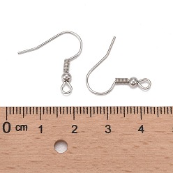 Platinum Iron Earring Hooks, Ear Wire, with Horizontal Loop, Cadmium Free & Lead Free, Platinum, 17~19x0.8mm, Hole: 2mm, 22 Gauge, Pin: 0.6mm