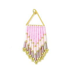 Pearl Pink Handmade MIYUKI Round Rocailles Seed Loom Pattern, Arrow Tassel Pendants, Pearl Pink, 55.5x19x2mm, Hole: 3mm