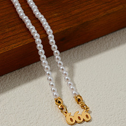 Золотой Сплав номер 666 подвеска из искусственной смолы с белыми круглыми бусинами ожерелья для женщин, золотые, 16.54 дюйм (42 см)