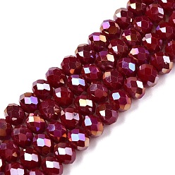 Коричневый Стеклянные бусины с гальваническим покрытием , непрозрачный сплошной цвет, с покрытием AB цвета, граненые, рондель, коричневые, 6x5 мм, отверстие : 1 мм, около 80~85 шт / нитка, 38~40 см