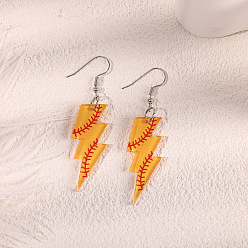 Оранжевый Акриловые серьги-подвески на спортивную тематику, молния с бейсбольным рисунком, платина, оранжевые, 61 мм