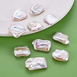 Seashell Color Natural Keshi Pearl Beads, Cultured Freshwater Pearl, No Hole/Undrilled, Rectangle, Seashell Color, 22~29x17~21x4~10mm
