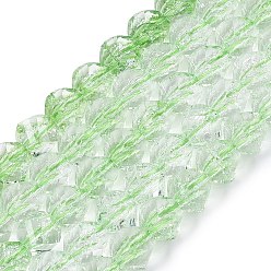 Светло-зеленый Хрустящие прозрачные стеклянные бусины нити, твист, граненые, светло-зеленый, 7~7.5x7~8x7~8 мм, отверстие : 1.2~1.4 мм, около 51~53 шт / нитка, 14.57~15.35 дюйм (37~39 см)