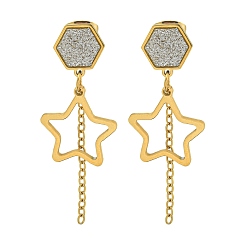 Золотой Ионное покрытие (ip) 304 серьги-гвоздики в форме звезды из нержавеющей стали, со стразами, золотые, 41.3x14.8 мм