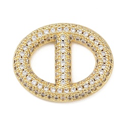 Золотой Подвески-соединители из латуни с микро-паве и прозрачными фианитами, овальные, золотые, 22x17.5x3 мм, отверстие : 9.5x5 мм