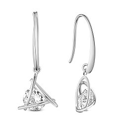 Platinum Brass Dangle Earrings, with Grade AAA Cubic Zirconia, Triangle, Clear, Platinum, 31.5mm