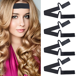 Black 4Pcs Polyester & Nylon Headbands, Elastic Hair Accessories, Black, 480x60x5mm