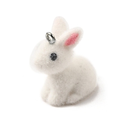 Белый Подвески из непрозрачной смолы, кролика прелести, с железной платиной петлей, белые, 23x16x21 мм, отверстие : 2 мм