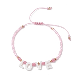 Слово Браслеты из натуральных бусин белого нефрита, окрашенных ко Дню святого Валентина, розового кварца и круглых бусин Toho, плетеные для женщин, слово, любить, 2~3-1/4x1/8 дюйм (5~8.31x0.3 см)