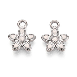 Нержавеющая Сталь Цвет Не тускнеющие 304 подвески из нержавеющей стали, цветочный шарм, цвет нержавеющей стали, 14.5x11.5x2.5 мм, отверстие : 2 мм