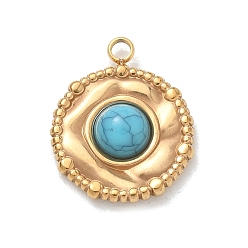 Golden Synthetic Turquoise Pendants, 304 Stainless Steel Flat Round Bezeled Charms, Golden, 18.5x15.5x4.5mm, Hole: 1.8mm