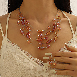 Шоколадный Комплекты из ретро-сплава, смолы, подвесных серег и многослойных ожерелий, богемный стиль, цвет шоколада, Серьги: 28x10 mm