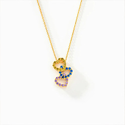 Золотой Подвеска-колье на День святого Валентина из латуни с микропаве и разноцветными кубическими циркониями в виде тройного сердца для женщин., золотые, 17.72 дюйм (45 см)