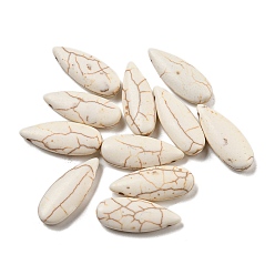 Желтая Старая Ткань  Синтетические бирюзовые бусины, окрашенные, слеза, Топ пробуренной, старое кружево, 24.5x10x5 мм, отверстие : 1 мм