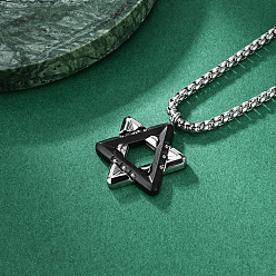Noir Colliers pendentifs étoile de David en acier inoxydable bicolore pour hommes, couleur inox, noir, 303 pouce (23.62 cm)