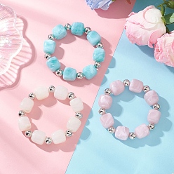 (52) Непрозрачная лаванда 3Двухцветные эластичные браслеты из акрила и пластика CCB в форме куба для женщин, кубические, разноцветные, внутренний диаметр: 1.95~1.99 дюйм (4.95~5.05 см)