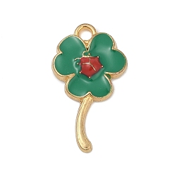 Морско-зеленый Подвески из эмали и сплава, клевер с подвеской в виде божьей коровки, золотые, цвета морской волны, 22x12x2.5 мм, отверстие : 1.8 мм