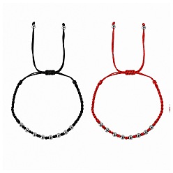 Mixed Color Round Brass Braided Bead Bracelet Sets for Women Men, Adjustable Stackable Bracelets, Platinum, Mixed Color, 11.02 inch(28cm), 2pcs/set