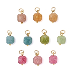 (52) Непрозрачная лаванда Окрашенный натуральный белый нефрит, имитация турмалина, ограненные кубические подвески, с 304 фурнитурой из нержавеющей стали, золотые, разноцветные, 12~12.5x7.5~8x7.5~8 мм, Перейти кольцо: 5x0.8 мм, внутренний диаметр: 3.4 мм