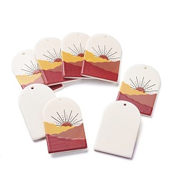 Разноцветный Акриловые подвески, 3 d распечатано, овал с узором заката, красочный, 39~40x25~25.5x2~2.5 мм, отверстие : 1.8 мм