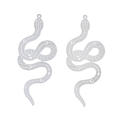 Нержавеющая Сталь Цвет Не тускнеет 304 филигранные подвески из нержавеющей стали большого размера, гравированные металлические украшения, змея, цвет нержавеющей стали, 63.5x25x0.2 мм, отверстие : 1.2 мм