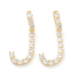 Letter J Латунные микропаве прозрачные подвески с фианитом, реальный 18 k позолоченный, буквы, letter.j, 19~22.5x10.5~20x2.5 мм, отверстие : 9.5x6 мм