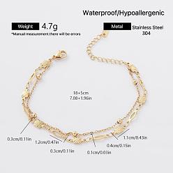 Rhombus 304 Stainless Steel 2-Strand Bracelets for Women, Golden, Rhombus, 7.09 inch(18cm)