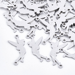 Stainless Steel Color Tarnish Resistant 201 Stainless Steel Links connectors, Laser Cut Links, Fairy, Stainless Steel Color, 22x10.5x1mm, Hole: 1.4mm
