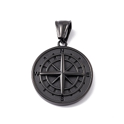 Electrophoresis Black 304 Stainless Steel Pendants Ion Plating(IP), Compass Charms, Electrophoresis Black, 28.5x25.5x5mm, Hole: 4x8mm