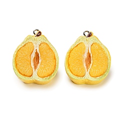 Светло-хаки Подвески из непрозрачной смолы с имитацией фруктов, очарование грейпфрута, с железной платиной петлей, светлый хаки, 33x28x19.5 мм, отверстие : 2 мм