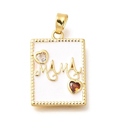 Настоящее золото 18K Подвески из латуни с микропаве из циркония, Прямоугольник с сердцем, с эмалью, стойки покрытие, без свинца и без кадмия, реальный 18 k позолоченный, 21.5x15x2 мм, отверстие : 4.5x2.5 мм